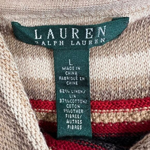 LAUREN By Ralph Lauren Linen Blend Striped Tan Red Sleeveless Top - Picture 5 of 11